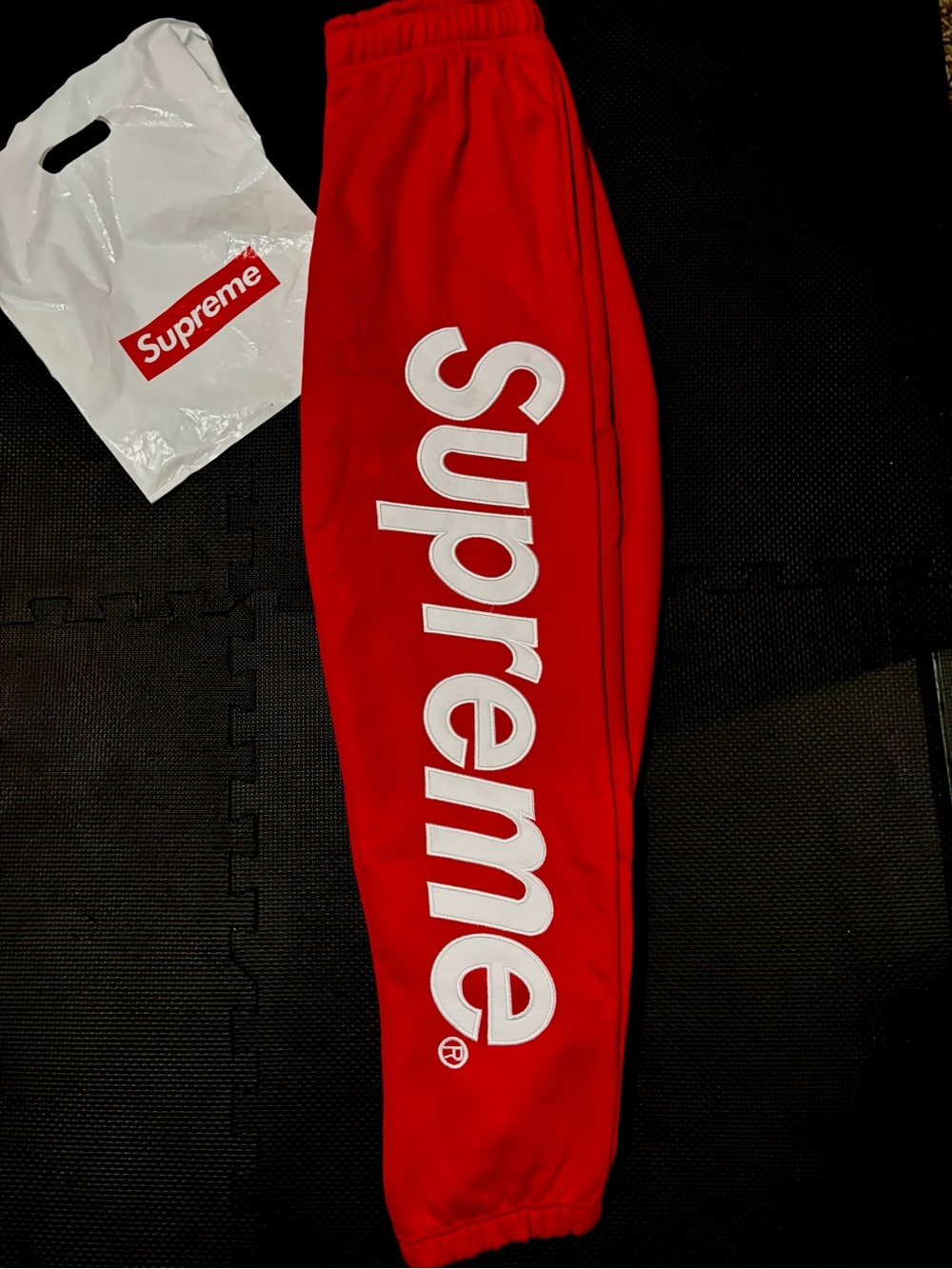 Supreme Red Jogger with White Vertical Logo